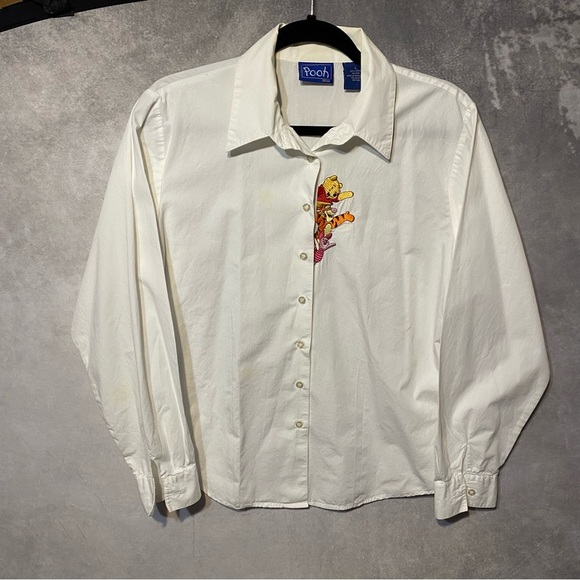 Disney White Shirt Women Large Winnie the Pooh Piglet Tigger Embroidered *Flaw - Picture 1 of 15